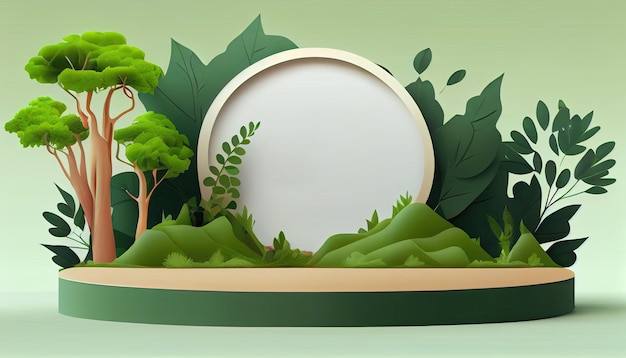 Socle de scène de plate-forme de podium de bannière de produit écologique avec nature verte et plantes tropicales feuilles arbres