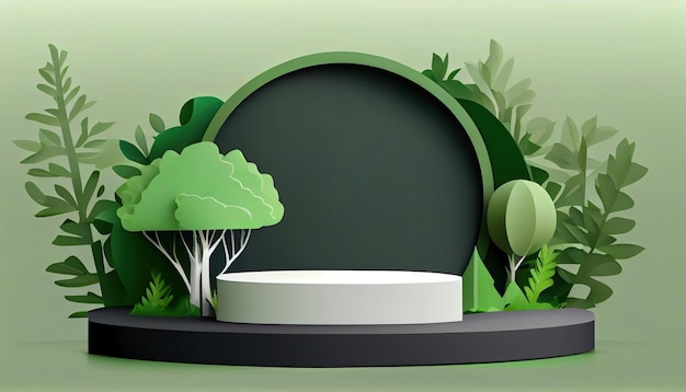 Socle de scène de plate-forme de podium de bannière de produit écologique avec nature verte et plantes tropicales feuilles arbres