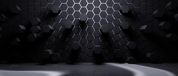 Socle de scène de podium noir abstrait pour le rendu d'illustration 3d de scène de vitrine de produit cosmétique