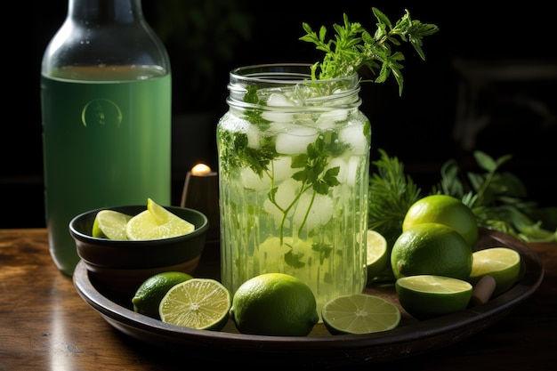 soda au citron vert prêt à servir sur la table de la cuisine publicité professionnelle photographie culinaire