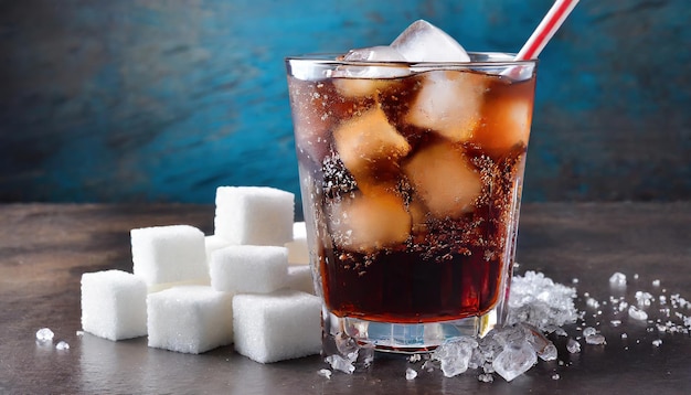 Photo de la soda et des cubes de sucre sur le côté