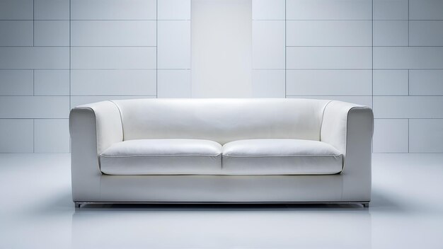 Sofa blanc meuble moderne pur intérieur doux élégant vide à la mode confortable canapé avec oreiller appartement salon dans le fond mur blanc