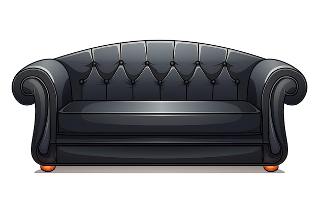 Sofa noir en illustration vectorielle de style dessin animé isolé sur un fond blanc