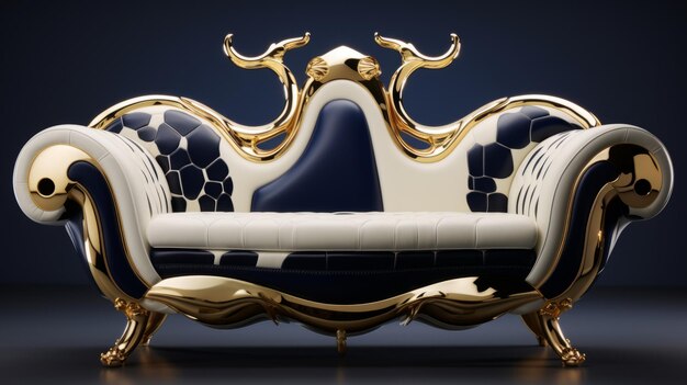 Photo sofa de style classique futuriste luxueux avec imprimé de crâne doré