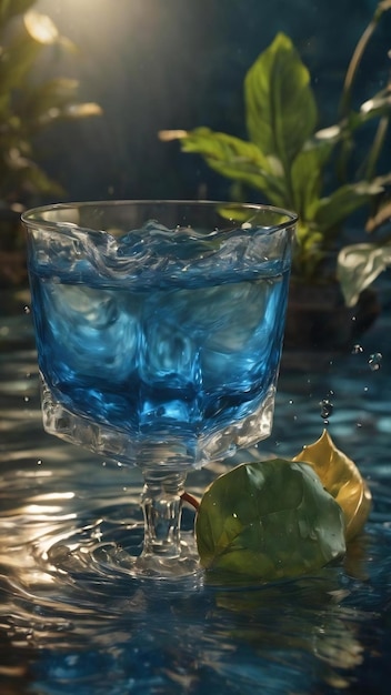 La soie bleue dans un carré d'eau