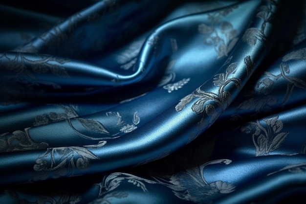 Une soie bleue à motif fleuri.