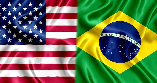 Photo soie drapeau usa et brésil