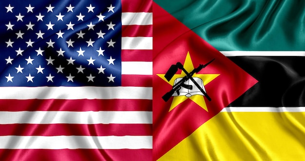 Soie drapeau USA et Mozambique