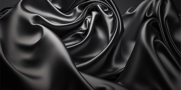 Soie noire élégante et lisse ou texture satinée comme arrière-plan abstrait Design d'arrière-plan luxueux