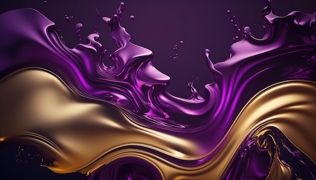 Soie violet-or avec une forme ondulée semblable à des éclaboussures de liquide avec un fond ombré solide