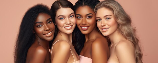 Photo soin de la peau beauté souriante femmes de différents âges maquillage et cosmétiques générative ai