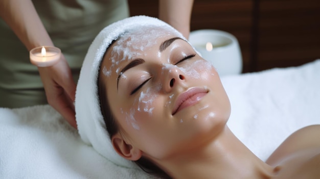 Soin spa relaxant avec masque facial et bougies Generative AI