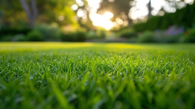 Photo soins de la pelouse à herbe courte