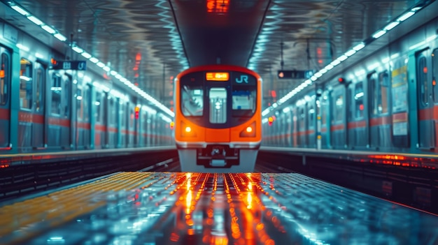 Le soir, un train à guidage automatique Yurikamome est vu à Tokyo.