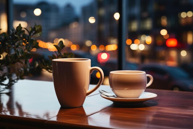 une soirée au bureau avec une tasse de café photographie publicitaire professionnelle