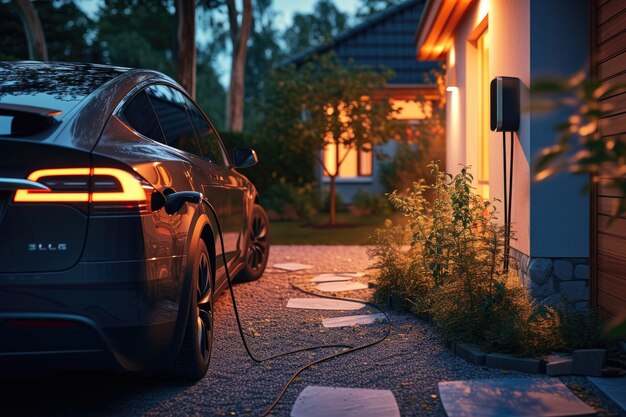 Une soirée de chargement de voitures électriques a lieu Generative Ai