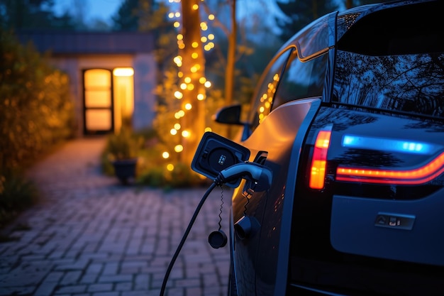 Une soirée de chargement de voitures électriques a lieu Generative Ai