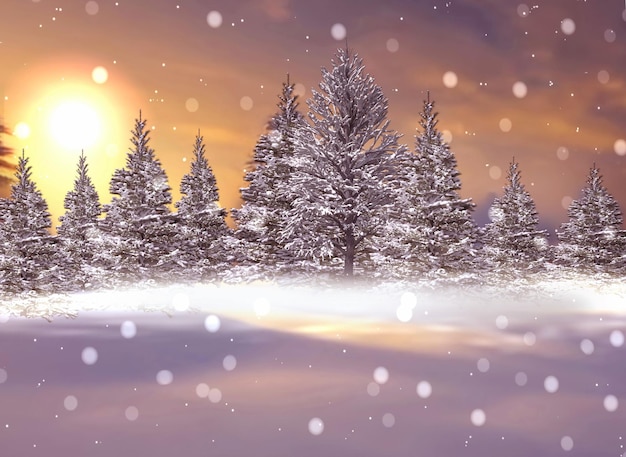 Soirée enneigée d'hiver dans les pins du parc de la ville recouverts de lumière douce du réverbère de neige