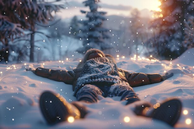 Une soirée d'hiver chaleureuse passée à faire des anges de neige