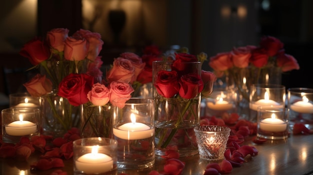 Soirée magique de la Saint-Valentin avec des bougies générées par l'IA