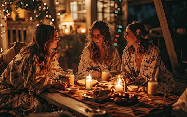 Une soirée de pyjama chaleureuse pour les amis.