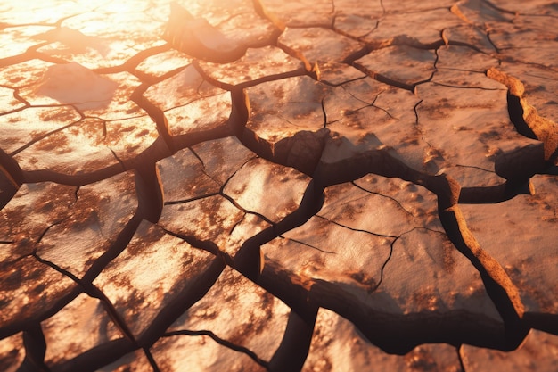 Le sol aride du désert, un gros plan du sol fissuré et altéré