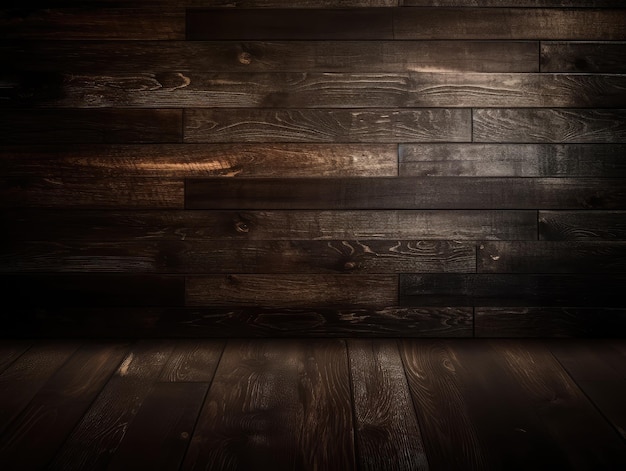 Un sol en bois sombre avec un sol en bois et une lumière sur le mur