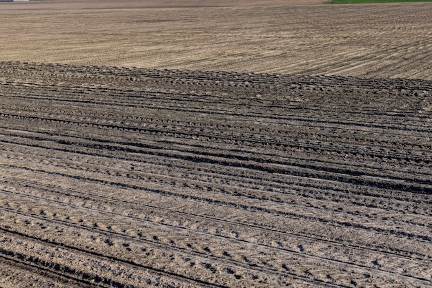 Sol dans un champ agricole qui est en cours de préparation pour recevoir une nouvelle récolte de plantes