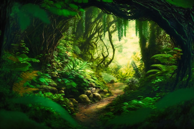 Un sol forestier verdoyant avec des arbres imposants et des sous-bois