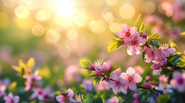 Le sol naturel de printemps avec des fleurs, le soleil brûlé et l'espace de copie.