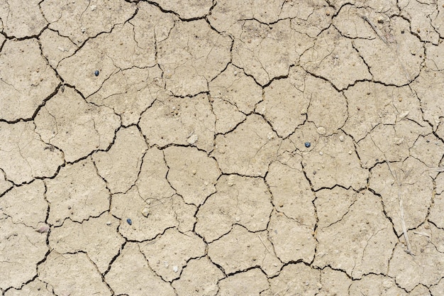Sol sec brun ou fond de texture de sol fissuré du désert, réchauffement de la terre aride.