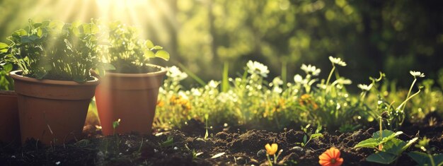 un sol vide plantant des pots et des fleurs