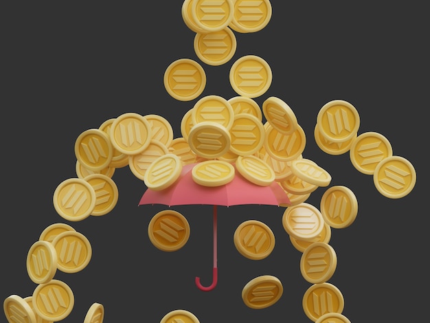 Solana Coin Raining Crypto Monnaie Parapluie Protéger Couvercle Isolé Illustration 3D Concept Render