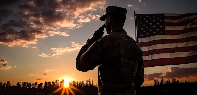 Un soldat américain saluant un drapeau américain au Memorial Day