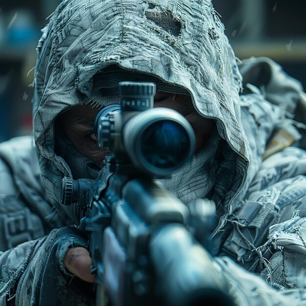 Photo un soldat avec une arme au milieu