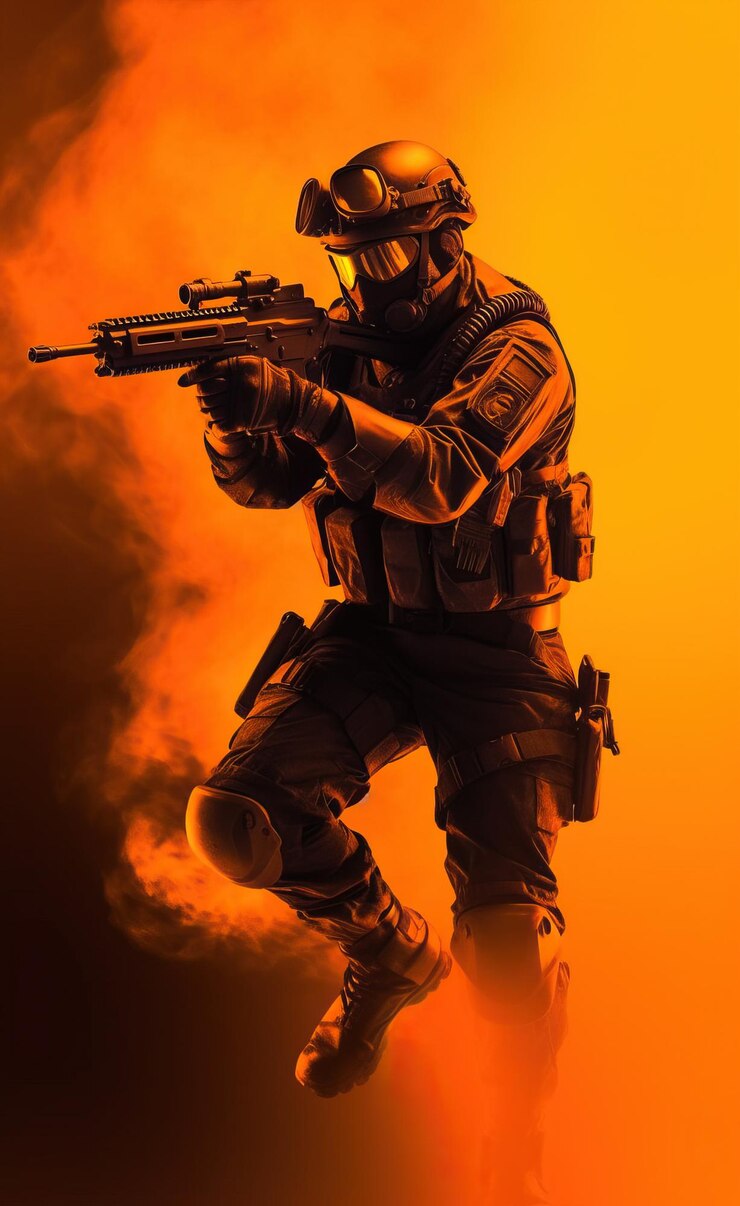 Photo soldat de combat portant un fusil