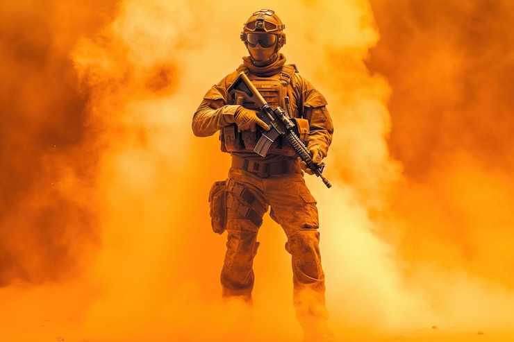 Photo soldat de combat portant un fusil