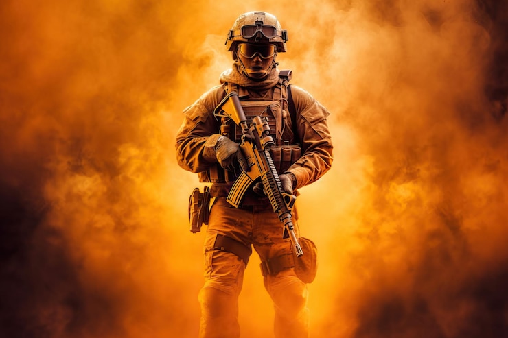 Photo soldat de combat portant un fusil