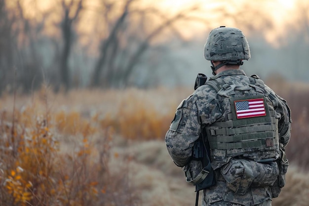 un soldat avec un drapeau sur le dos