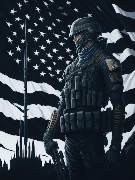 Un soldat avec un drapeau qui dit "u s army"