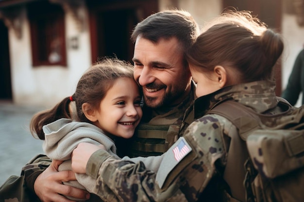 un soldat embrasse sa fille