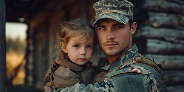 Soldat et enfants sur le champ de bataille Concept d'opération militaire et de sauvetage