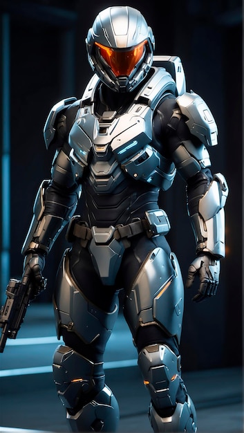 soldat guerrier avec une armure de combat sci-fi futuriste et technologique