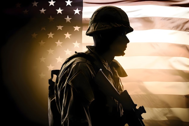 Soldat militaire dans le contexte du drapeau américain Veterans Memorial Day Generative AI 3