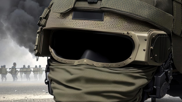 Un soldat portant un casque avec le mot armée dessus