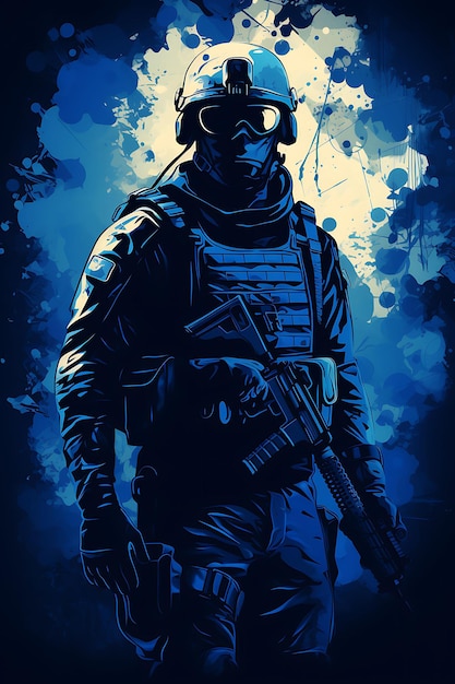 Soldat de reconnaissance dans une mission furtive Vision nocturne et conception d'affiche 2D A4 Idées créatives