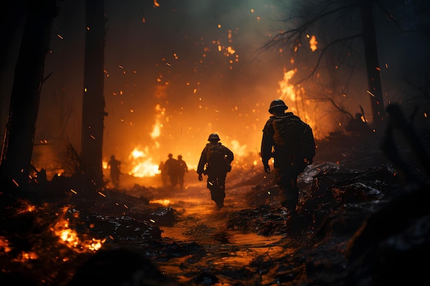 soldat sur une route en feu