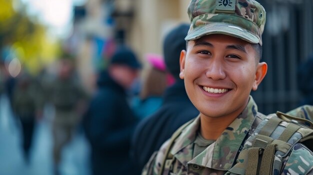 Un soldat souriant en uniforme