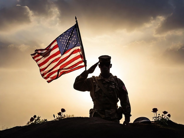 un soldat tenant un drapeau sur lequel est écrit "USA"
