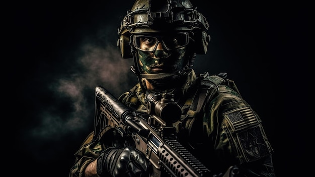soldat en tenue de camouflage sombre
